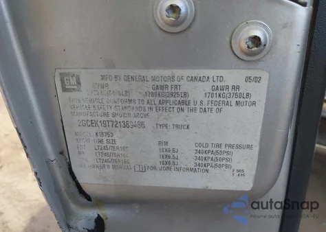 2002 Chevrolet Silverado 1500 Ls from USA, damaged, VIN 2GCEK19T721389486